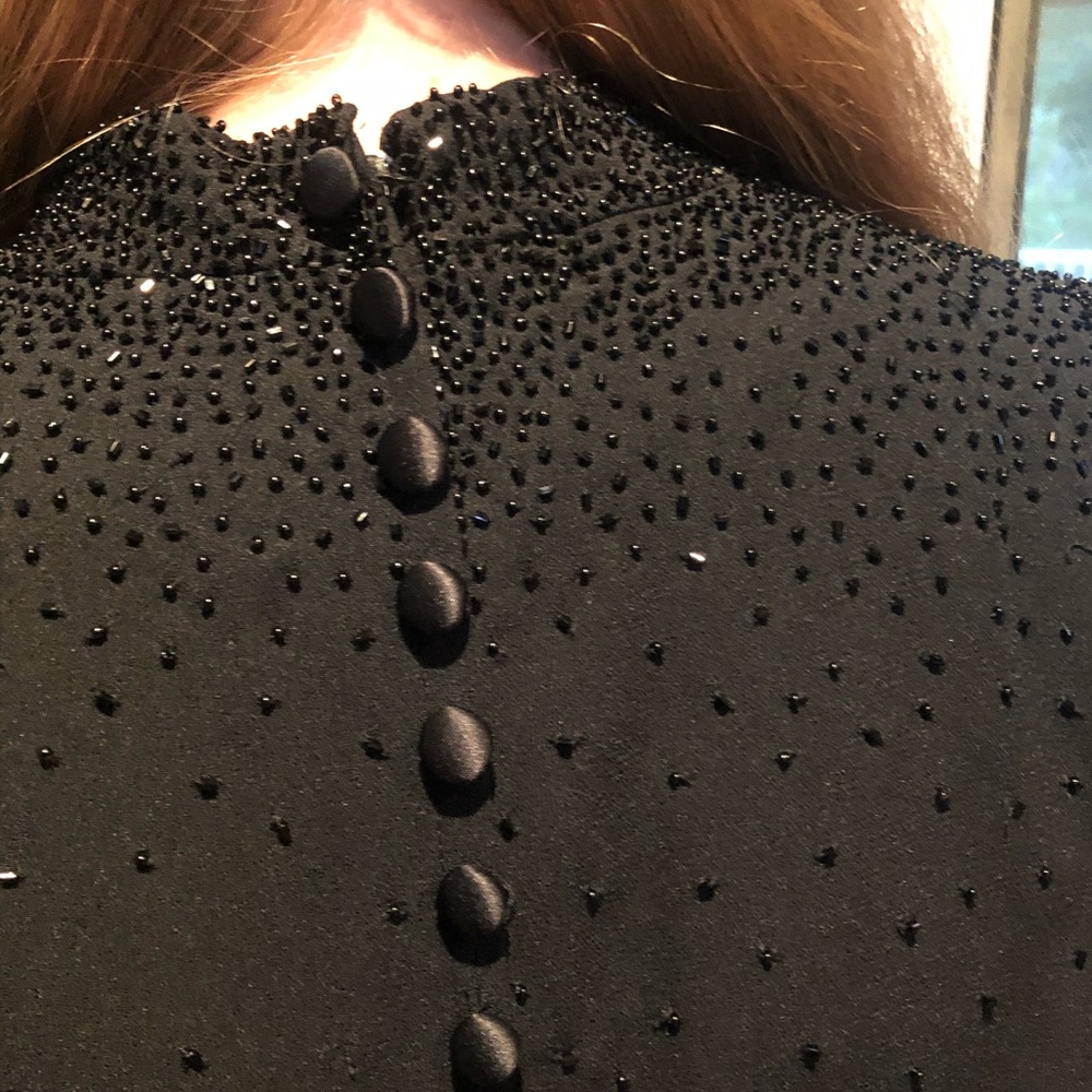 Black Tie  beaded dress Asian style collar
size 8 Petite